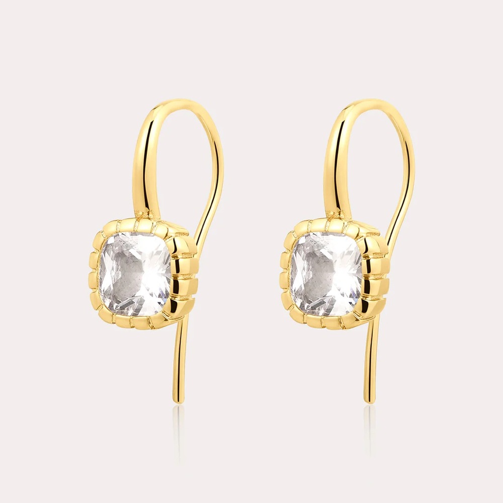 LUV AJ THE CLASSIQUE CUSHION HOOK CZ EARRINGS in Gold